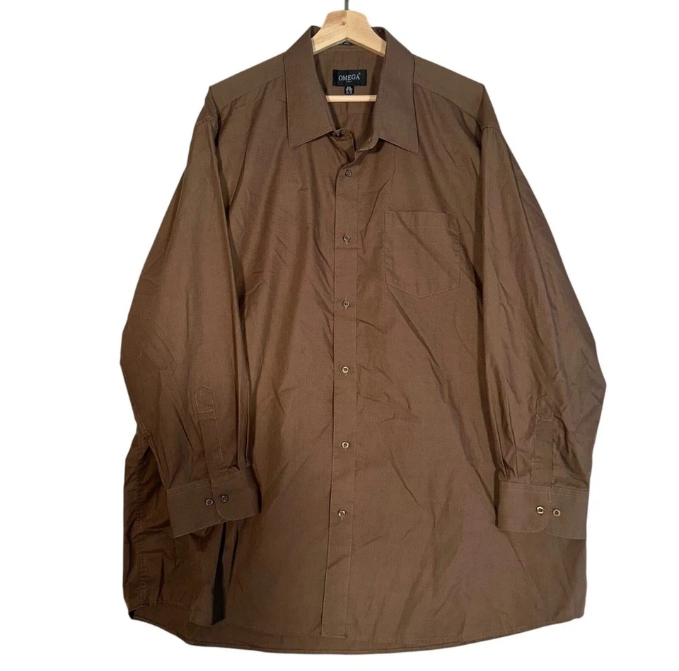 Camisa de vestir Omega Italia para hombre 3XL marrón manga larga vacaciones trabajo grande y alta Foto 1 de 3