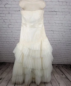 Vestido de novia blanco de Vera Wang marfil sin tirantes en capas 12 VW351020 - Imagen 1 de 16