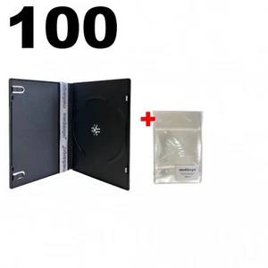 100 SLIM Black Single DVD Cases 7MM & 100 OPP Plastic Wrap Bag - Picture 1 of 7