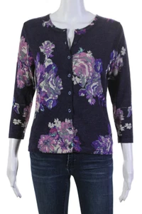 Garnet Hill Womens Merino Wool Floral Print Button Down Sweater Purple Size S - Picture 1 of 7
