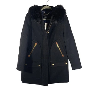 J Crew Chateau Parka aus italienischem Stadionstoff Wolle Mid Coat schwarz Damen 4 neu mit Etikett - Bild 1 von 14
