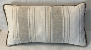 Arhaus Tan Cream Brown Striped Lumbar Throw Pillow With Down Insert Zipper - Picture 1 of 8