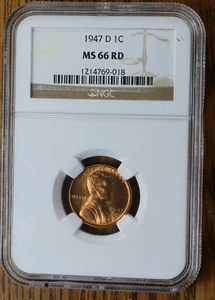1947 D Lincoln cent grader by NGC MS 66 RD - Picture 1 of 2