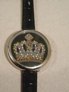 Large Multi Tone Crystal Crown Watch With Black Strap By Avon Runs Great Stylish - Picture 1 of 9