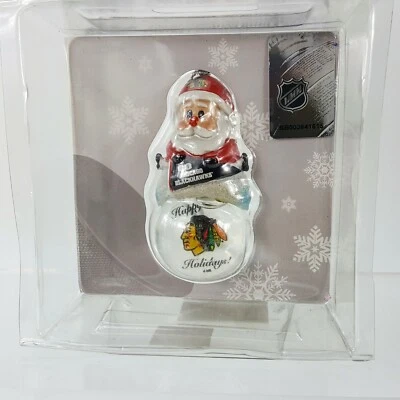 NHL Chicago Blackhawks Santa Mini Water Snow Globe Happy Holidays Ornament NEW - Image 1 of 4