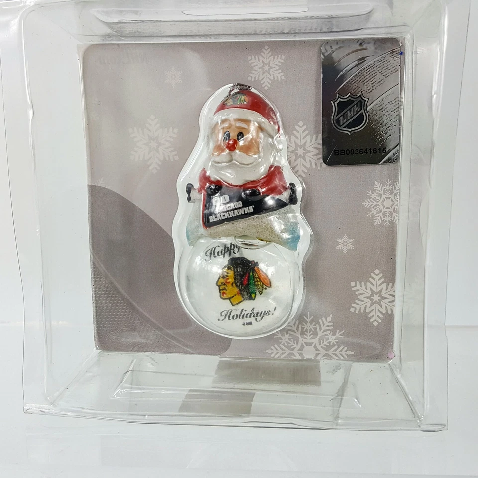 NHL Chicago Blackhawks Santa Mini Water Snow Globe Happy Holidays Ornament