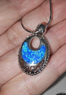 Vintage Style Sterling Silver Natural Opal Stone  Necklace Set For Women's.  - Image 1 of 4