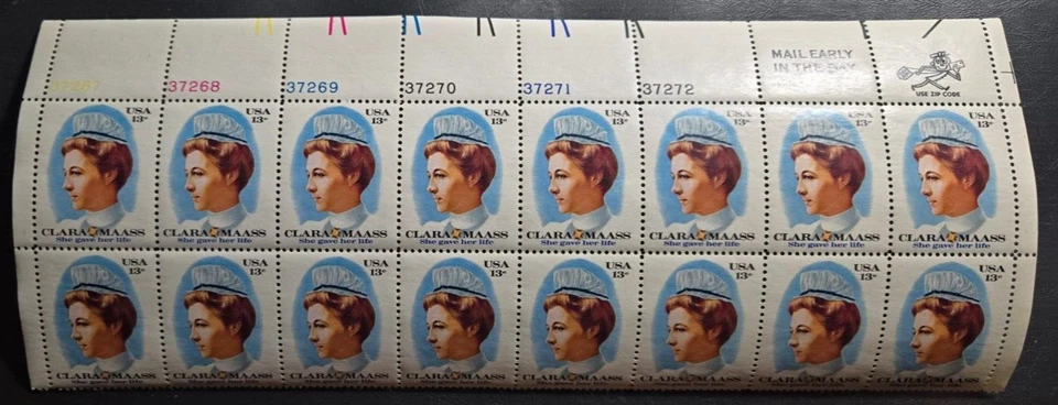 Scott #1699 1976 Clara Maass Issue Block of 16 #37267-272 w/Mr. Zip - Image 1 of 1