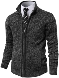 Men'S Cardigan Sweaters Full Zip up Stand Collar Slim Fit Casual Knitted Sweater - Picture 1 of 12
