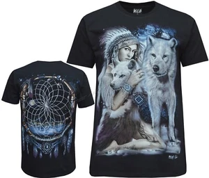 Camiseta Wolf Nativo Americano Rojo Indio Motociclista Brilla en la Oscuridad 100% Algodón M-3XL - Imagen 1 de 3