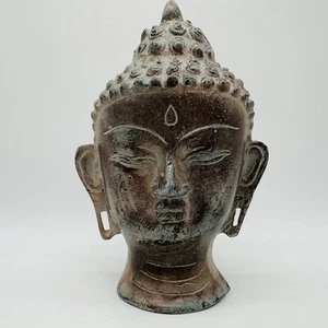 "Estatua de cabeza de Buda hecha a mano de latón o bronce, cabeza de tranquilidad de Buda de 8,5""" - Imagen 1 de 7