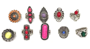 NEU! Paparazzi dehnbare Ringe (10er Set) Flower Power bunt dreifach gestapelt - Bild 1 von 13
