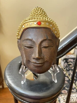 De colección Buda Tailandés Madera Dura Madera Maciza Tallada Cara Cabeza Colgante Pared Dorado 8" Foto 1 de 4