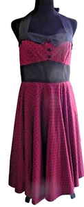 Hell Bunny Ashley Vixen Dress size M Retro Maroon Black Polka Dot Halter Gown - Picture 1 of 4
