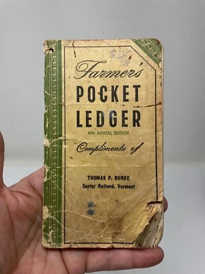 1955 Farmer's Pocket Ledger Thomas P. Burke Rutland Vermont Advertising Booklet Foto 1 de 4