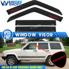 Fits 84-01 Jeep Cherokee 4DR Window Visor Rain Guard Vent Deflector W/ Red Sport