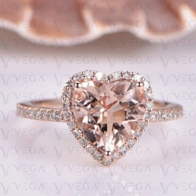 Anillo de morganita natural y diamantes talla corazón de 5,39 quilates 100 % oro rosa sólido de 14 k Foto 1 de 4