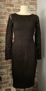 Hobbs London Damen schwarz einfarbig & Spitze Langarm tailliert Kleid-Damengröße 8 - Bild 1 von 6