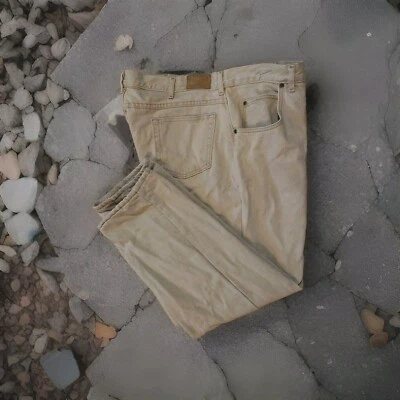 L.L. BEAN FLANNEL LINED JEANS BEIGE DENIM STRAIGHT LEG MEN'S 39 X 30 Read!! - Image 1 of 4