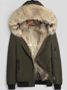 Parker Men's Fur One-piece Jacket Coat Fur Lining Real Fur Coat Hooded Overcoats - Picture 1 of 24