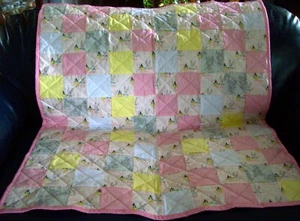 Handmade Baby Girl Crib Quilt, Bugs Bunny & Daffy Duck & Coord Prints, 39" x 45" - Picture 1 of 2