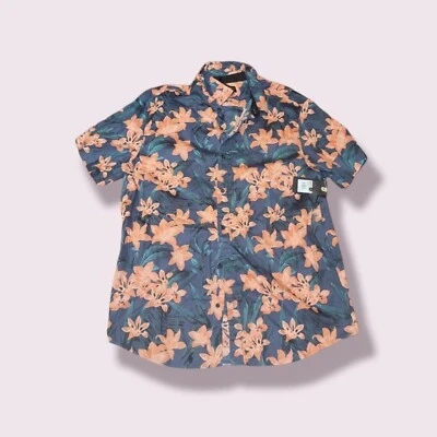 Matix Mens Blue Hibiscus Hawaiian Floral Button-Up Woven Shirt XL  - Image 1 of 3