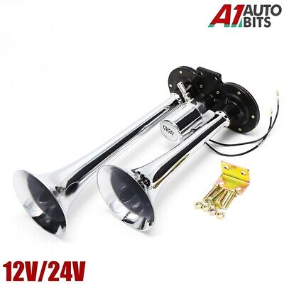 12v / 24v Twin Air Horn Chrome Plated Trumpet For Truck Lorry Bus Boat Train • 18.80€