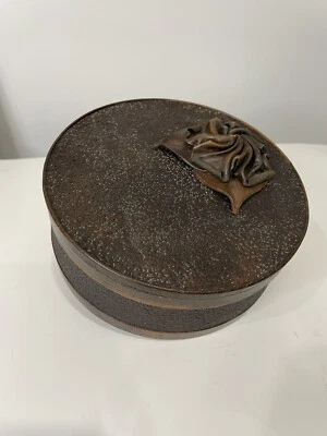 Vintage Antique Bardo Leather Circle Collar Jewellery Trinket Box Warsaw Poland Foto 1 de 4