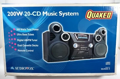 De colección Audiovox Quake II 2 200W 20-CD Sistema de Música Doble Cassette Bajo AM/FM NUEVO Foto 1 de 4