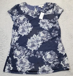 Dressbarn Blouse Top Womens S Multi Floral Polyester Lined Cap Sleeve Round Neck - Picture 1 of 8