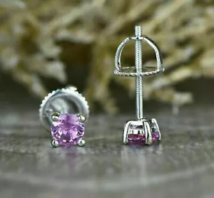 0.50Ct Round Lab Created Amethyst Solitaire Stud Earrings 14K White Gold Plated - Picture 1 of 4
