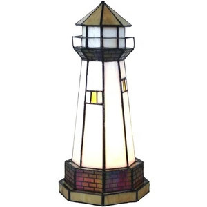 L10626 Leuchtturm Tiffany Stil Buntglas Akzent Tischlampe Nachtlicht f... - Bild 1 von 9