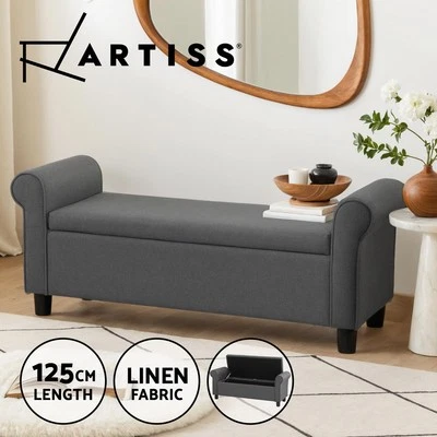 Artiss Storage Ottoman Blanket Box Bench 125cm Linen Arm Chest Foot Stool Gery - image 1 of 4