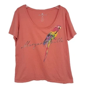T-shirt donna Margaritaville taglia XL arancione scritta pappagallo girocollo oversize - Foto 1 di 7