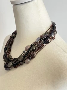 Vintage purple beaded Necklace Multi Strand Costume Jewelry 19”-23” - Picture 1 of 6