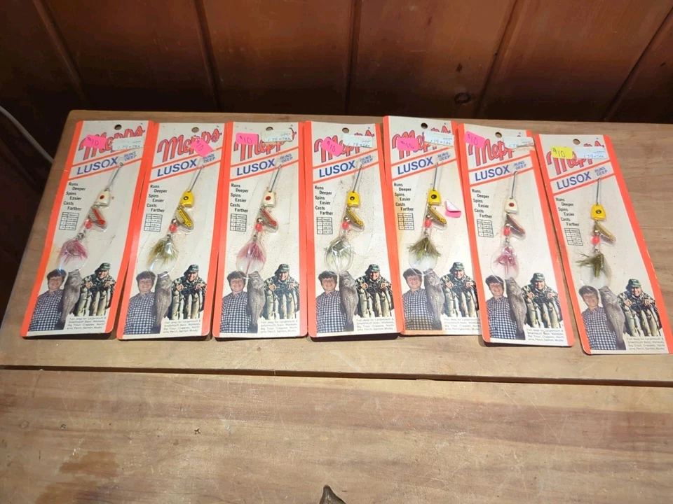 7 hilanderos ponderados vintage Mepps Lusox #1 nuevos en stock Foto 1 de 4