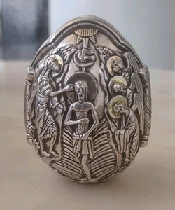 Made In Greece Silber Ei Ag 999 Jesus Kreuzigung Taufe Skulptur Nummeriert - Bild 1 von 22
