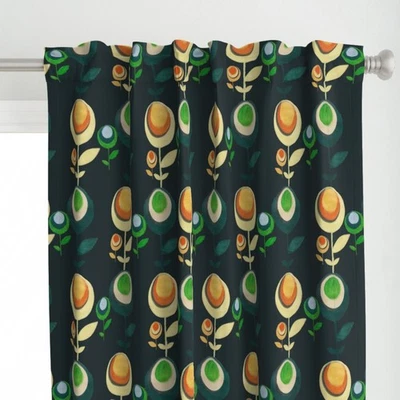 Retro Vintage Floral 1970s Flowers Printed Custom Curtain Panel Set Of 2 - Image 1 of 4