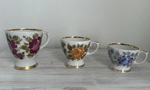 Neu Vintage Korosten Porzellan Teeservice 3 Tassen mit Goldrand handbemalt - Bild 1 von 9