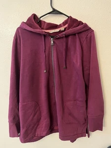 Isaac Mizrahi Live Hoodie Womens XL Maroon Full Zip Long Fleece Sweatshirt - Picture 1 of 6