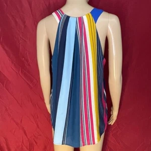 Everly Silky Vertical Striped Pleated Racerback Sleeveless Blouse Medium - Picture 1 of 7