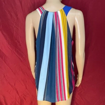 Everly Silky Vertical Striped Pleated Racerback Sleeveless Blouse Medium - Image 1 of 4