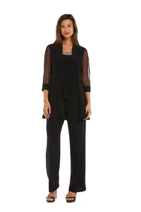 Petite Women's Beaded Neck 2 Piece Pant Suit Mother of the Bride - 4P, Black - Picture 1 of 2
