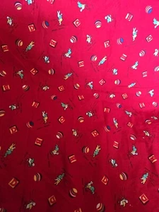 Vintage Reproduction 1930's Fabric Red BENNY BUNNY DICKY DUCK 39" X 2 1/2 Yards - Picture 1 of 2