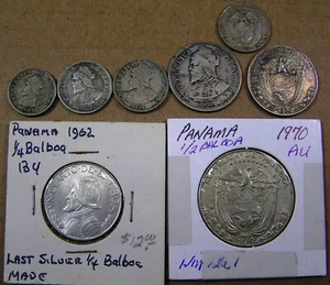 Panama Lot of 8 Diff Coins inc 6 Silver 1904 to 1970, Circ in collectible grades - Picture 1 of 10