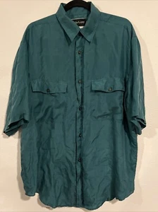 Vintage Substudio Silk Shirt Mens L Teal Green Button Up Short Sleeve Pockets - Picture 1 of 11