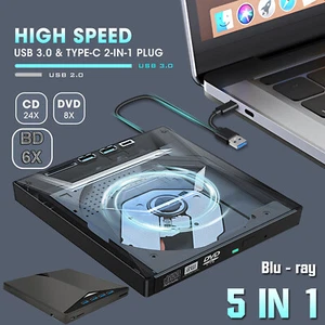 5in1 Externes DVD CD Laufwerk UHD M-Disc USB3.0 Blu Ray Brenner für Laptop PC - Bild 1 von 15