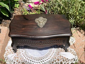 Caja de joyas antigua de caoba francesa o palo de rosa y floral de ley esterlina - Imagen 1 de 12
