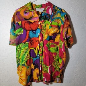 Vintage Neuheit knöpfbares Shirt Erwachsene klein mehrfarbig fett Obstdruck 90er - Bild 1 von 5