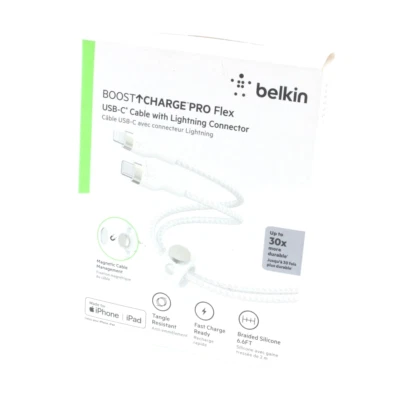 Belkin Boost Flex USBC with 8 Pin Connector Cable 6.6 ft Braided Cable White - Image 1 of 3